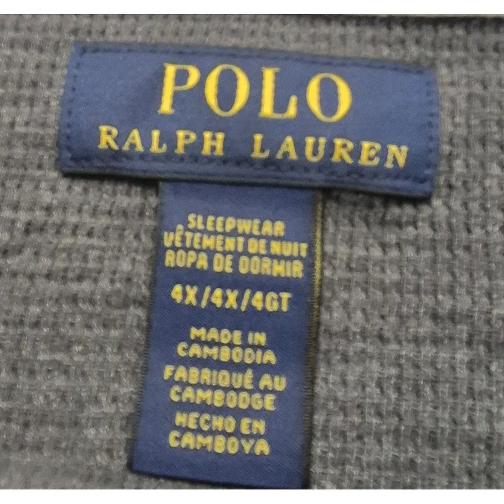 Polo Ralph Lauren Thermal Shirt Men's 4XL Gray Long Sleeve Waffle Knit Pony Logo
